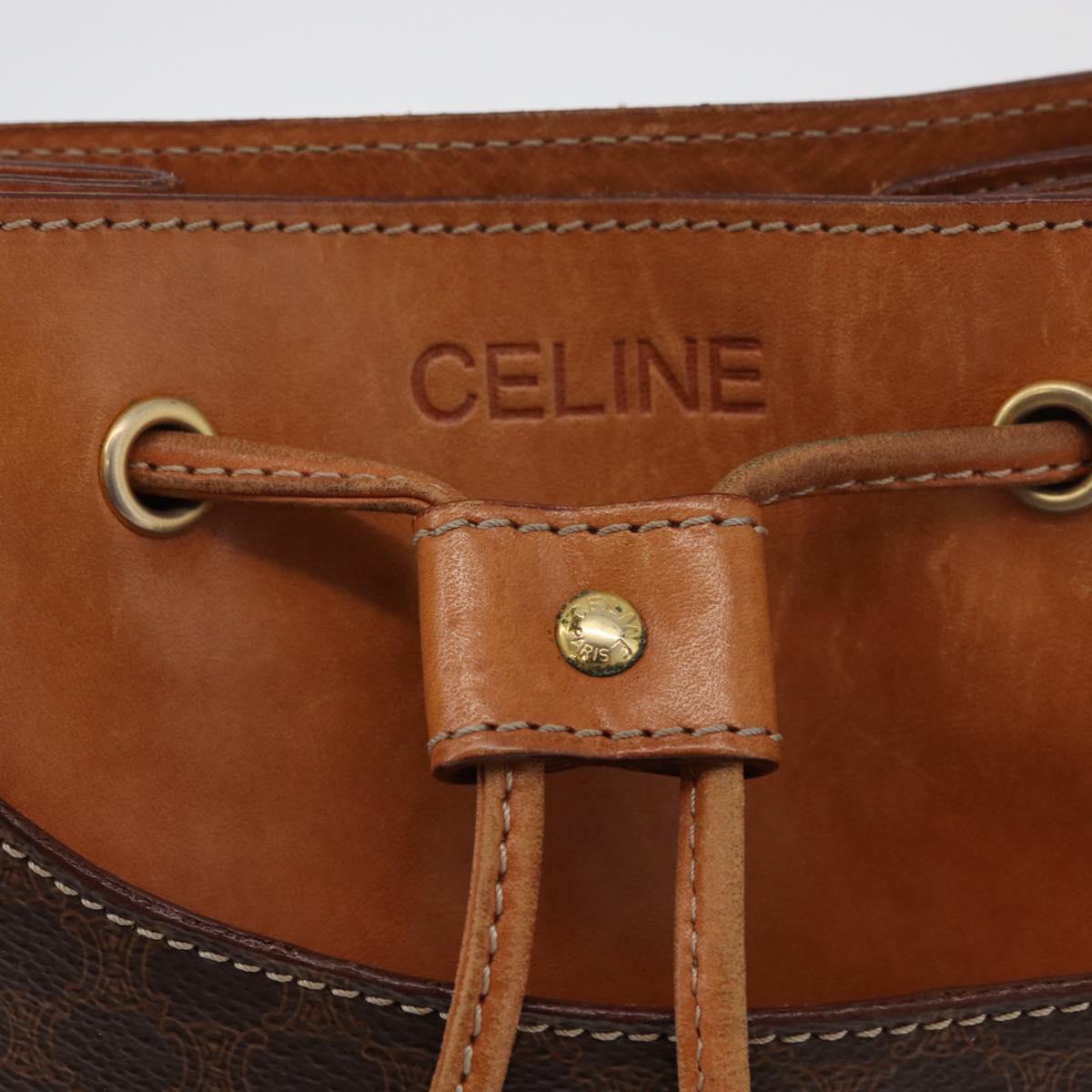 CELINE Macadam Canvas Shoulder Bag PVC Leather Brown Gold Auth ep14494
