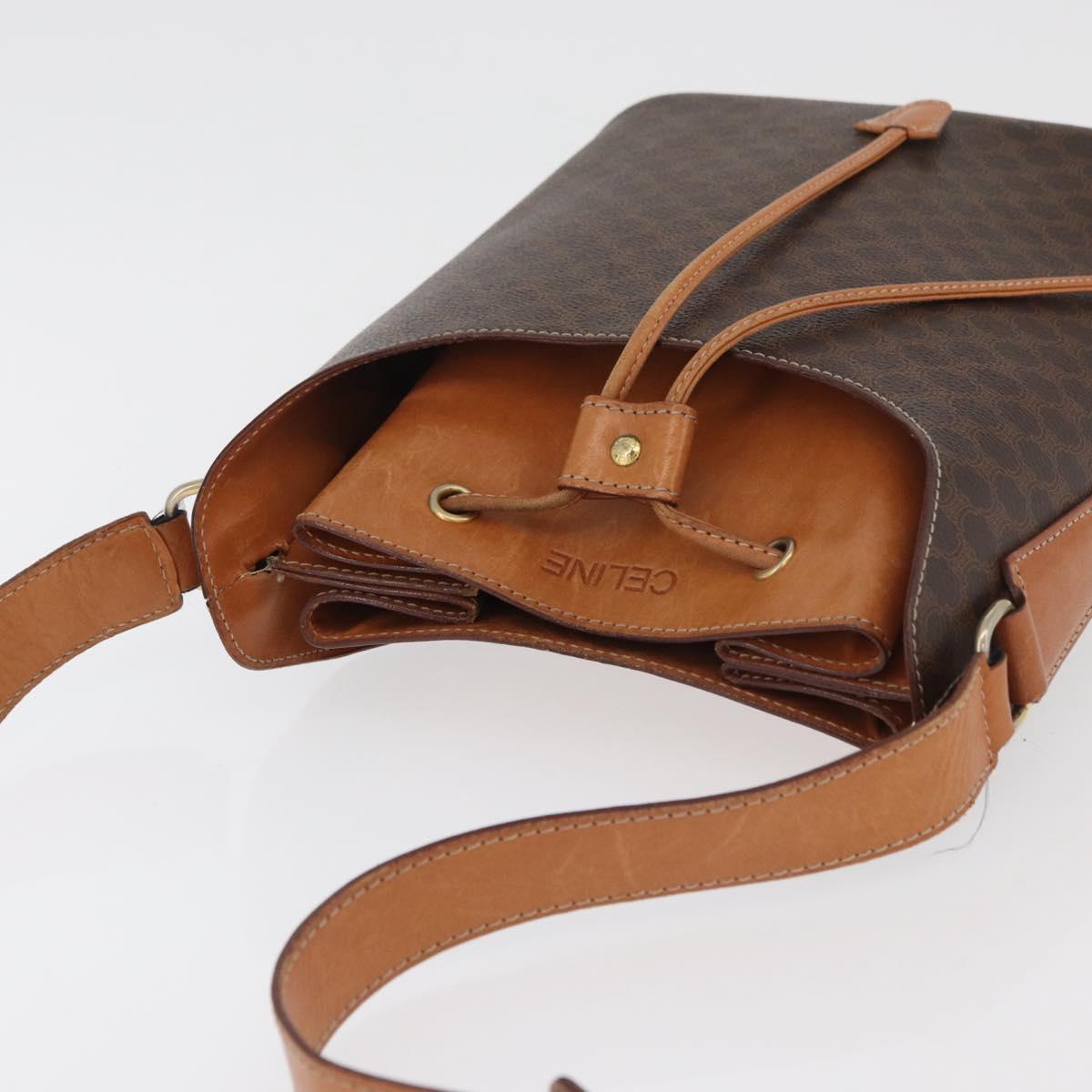 CELINE Macadam Canvas Shoulder Bag PVC Leather Brown Gold Auth ep14494