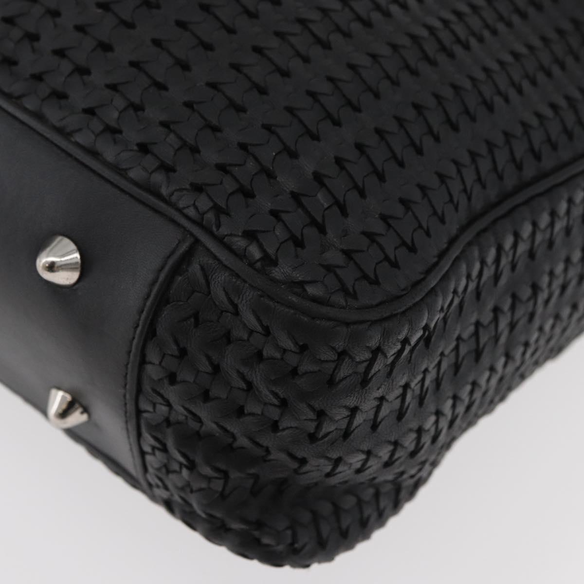 Christian Dior Hand Bag Leather Black Silver Auth ep14496