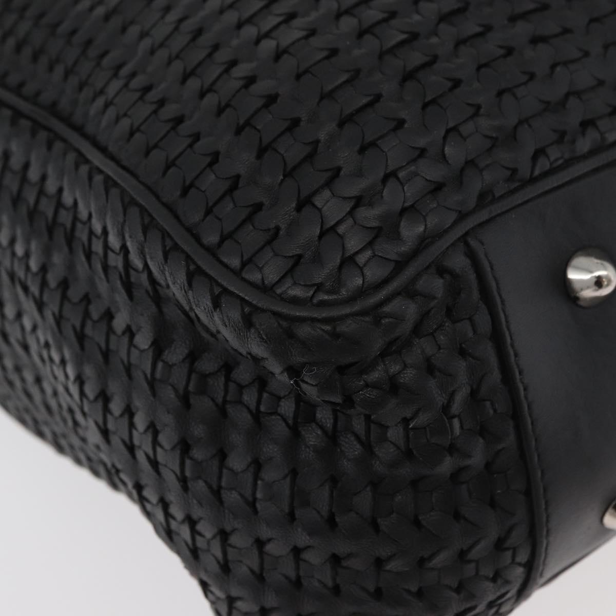 Christian Dior Hand Bag Leather Black Silver Auth ep14496
