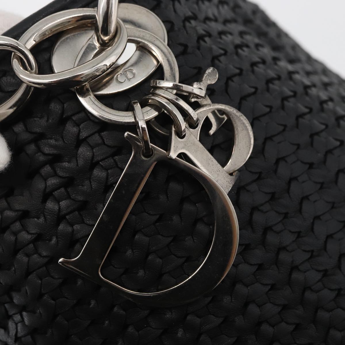 Christian Dior Hand Bag Leather Black Silver Auth ep14496