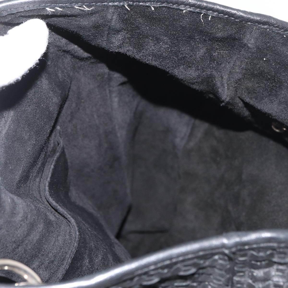 Christian Dior Hand Bag Leather Black Silver Auth ep14496