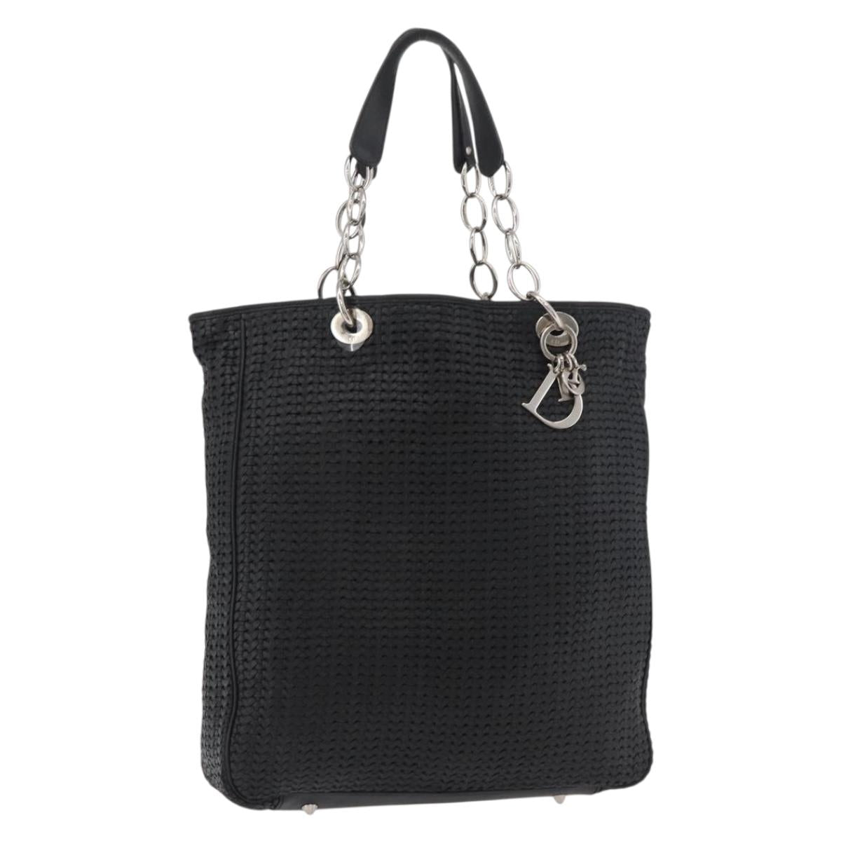 Christian Dior Hand Bag Leather Black Silver Auth ep14496