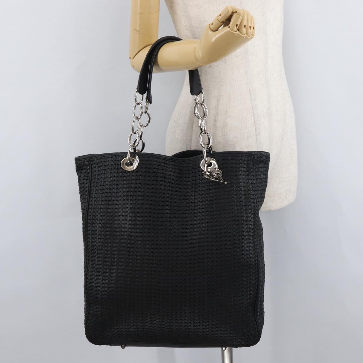 Christian Dior Hand Bag Leather Black Silver Auth ep14496