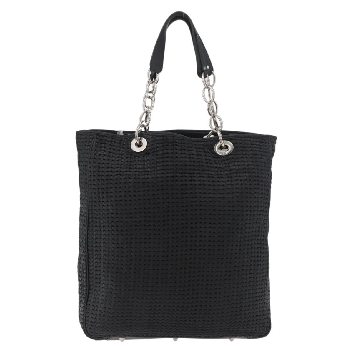 Christian Dior Hand Bag Leather Black Silver Auth ep14496
