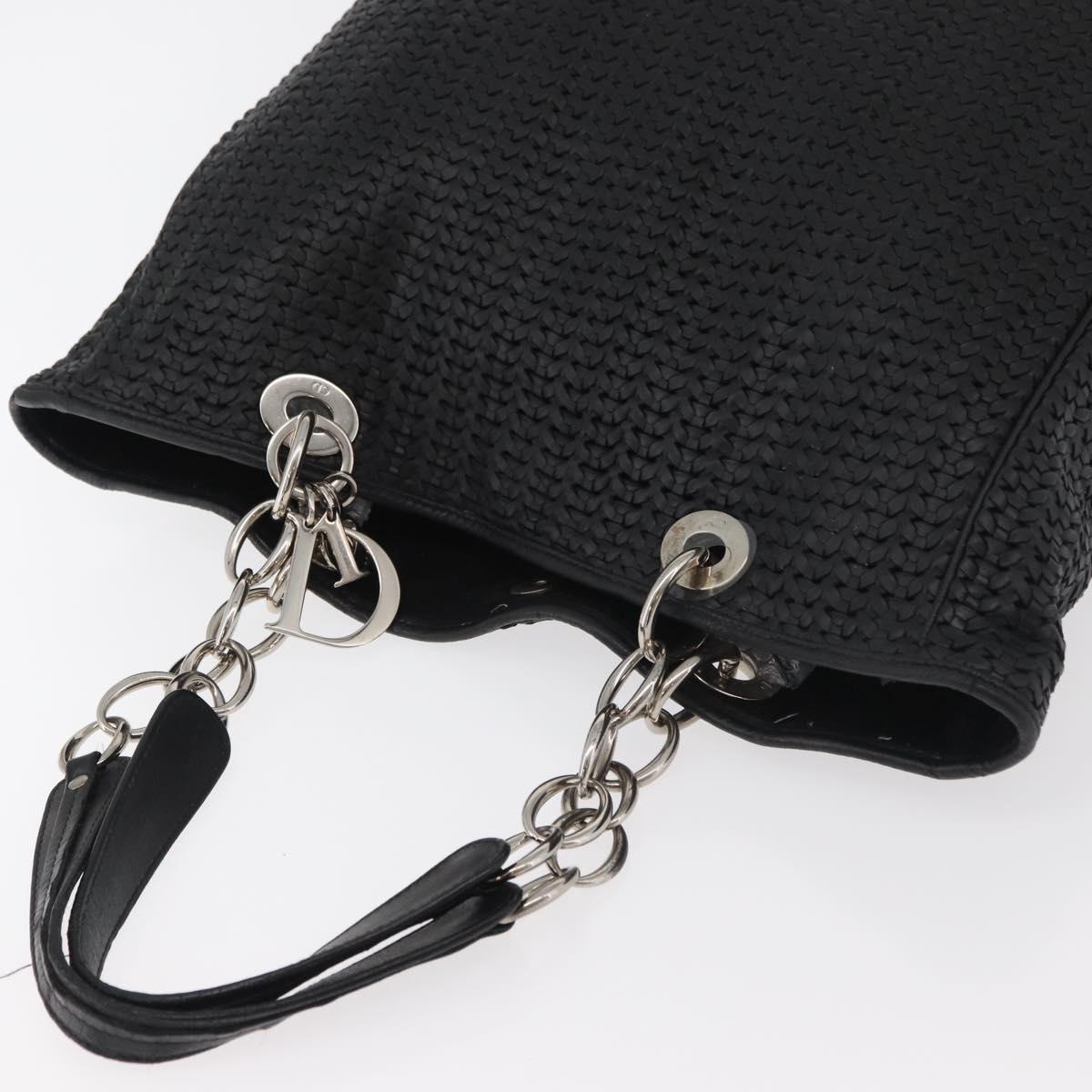 Christian Dior Hand Bag Leather Black Silver Auth ep14496