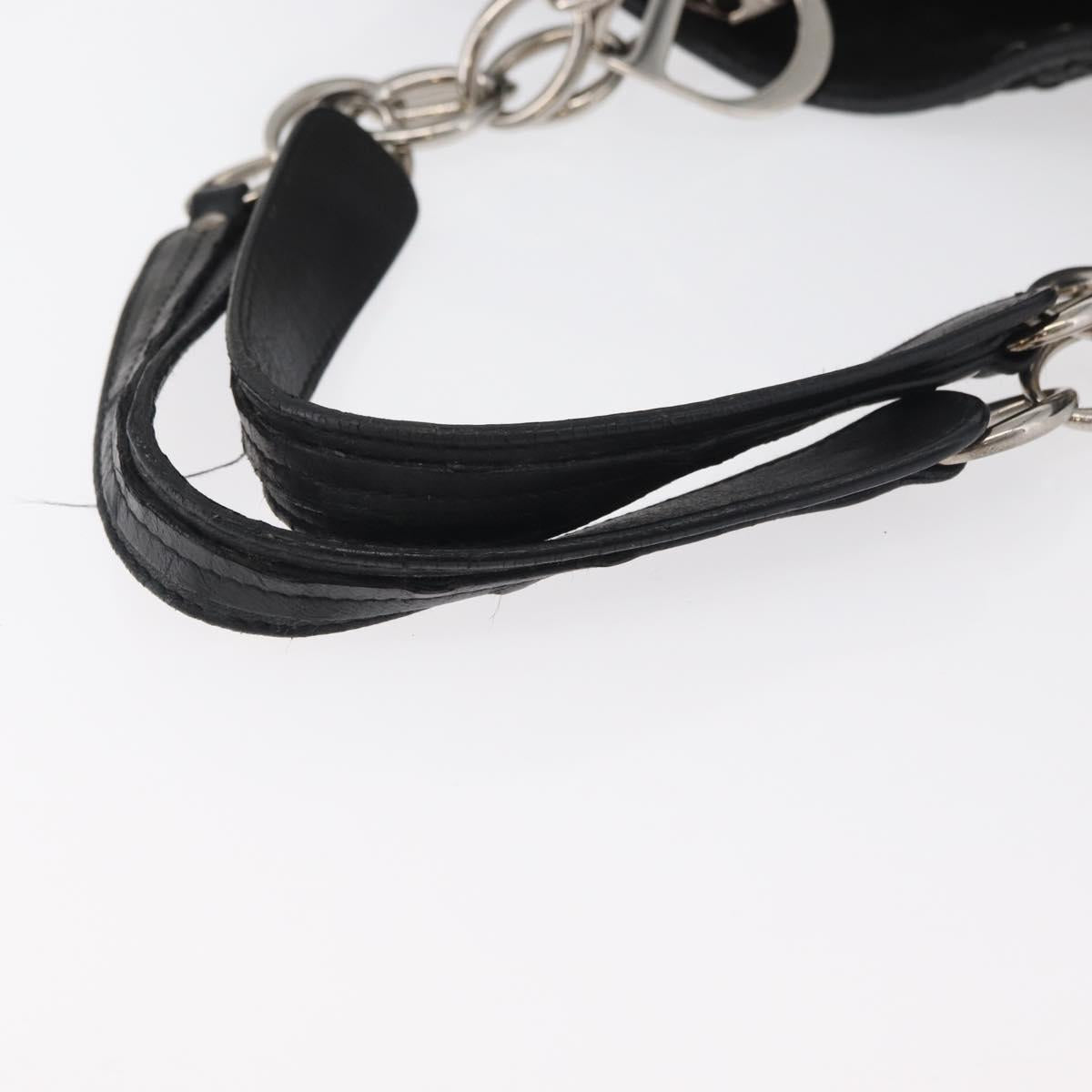 Christian Dior Hand Bag Leather Black Silver Auth ep14496