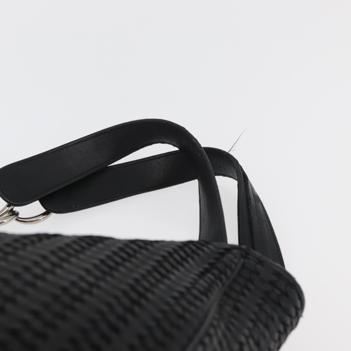Christian Dior Hand Bag Leather Black Silver Auth ep14496