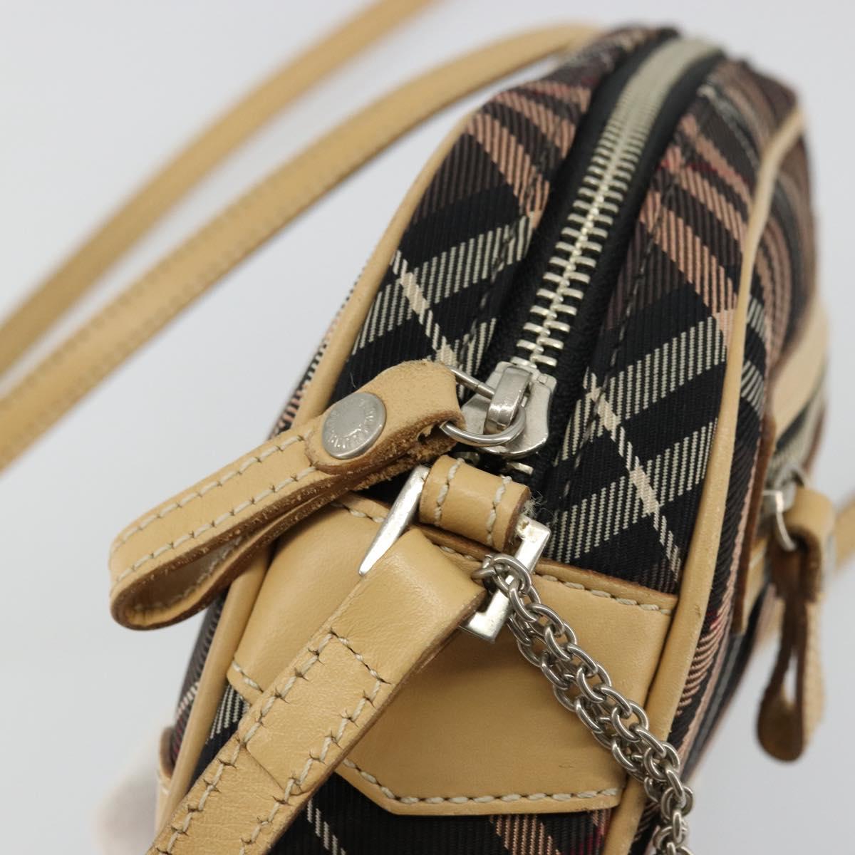 BURBERRY Nova Check Blue Label Shoulder Bag Canvas Brown Silver Auth ep14500A
