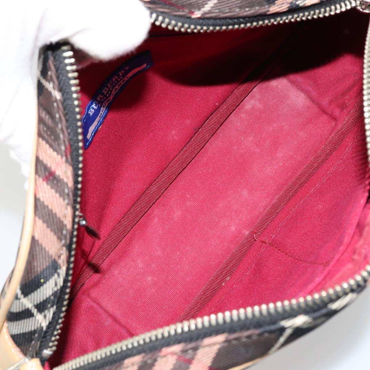 BURBERRY Nova Check Blue Label Shoulder Bag Canvas Brown Silver Auth ep14500A
