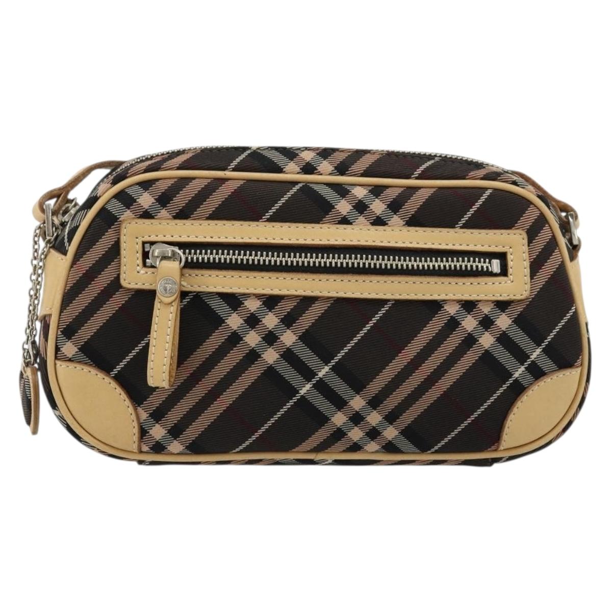 BURBERRY Nova Check Blue Label Shoulder Bag Canvas Brown Silver Auth ep14500A