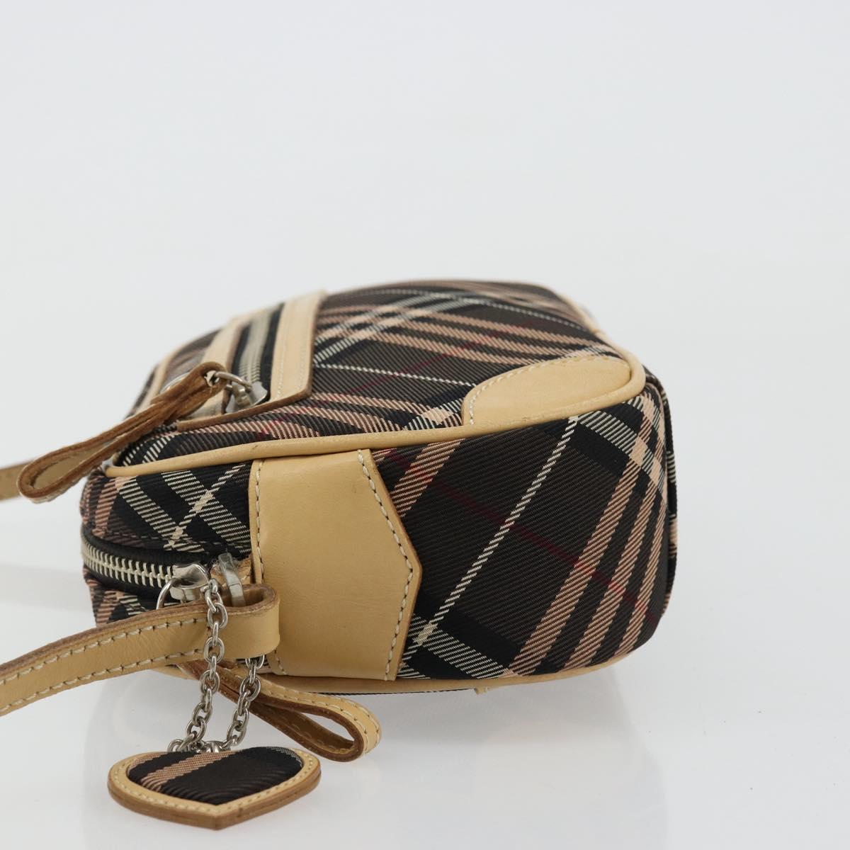 BURBERRY Nova Check Blue Label Shoulder Bag Canvas Brown Silver Auth ep14500A