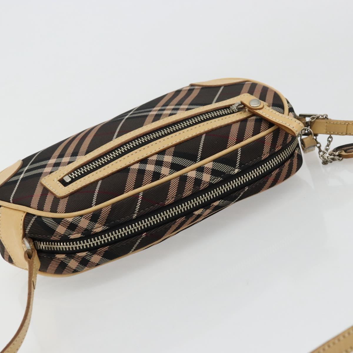 BURBERRY Nova Check Blue Label Shoulder Bag Canvas Brown Silver Auth ep14500A