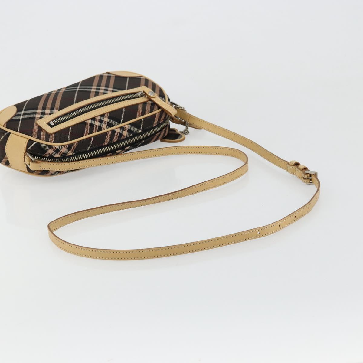 BURBERRY Nova Check Blue Label Shoulder Bag Canvas Brown Silver Auth ep14500A