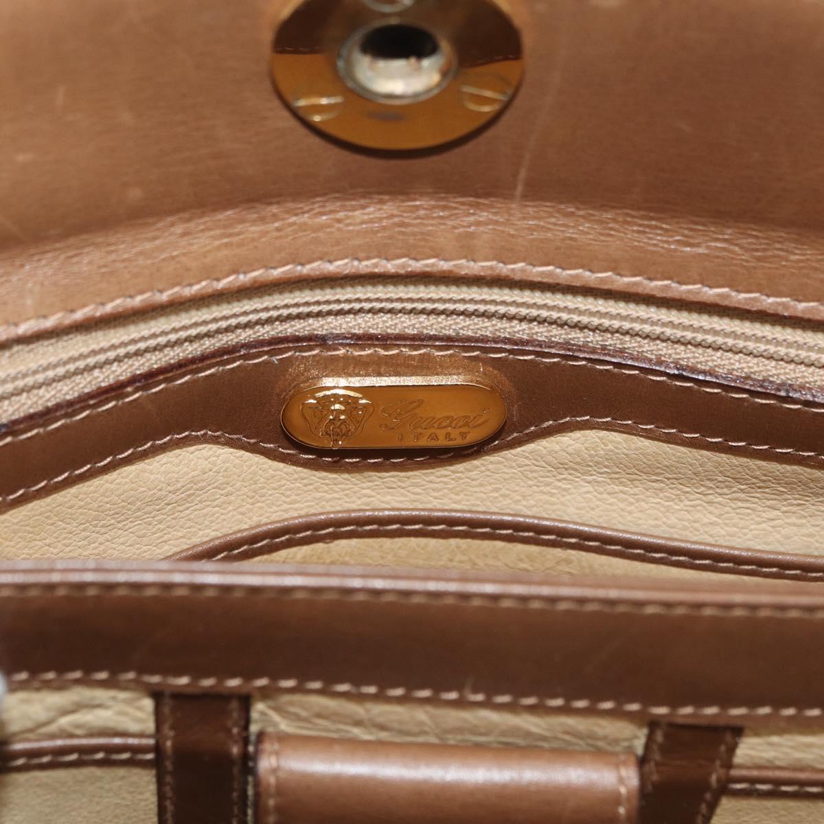 GUCCI Shoulder Bag Leather Brown Gold Auth ep14502