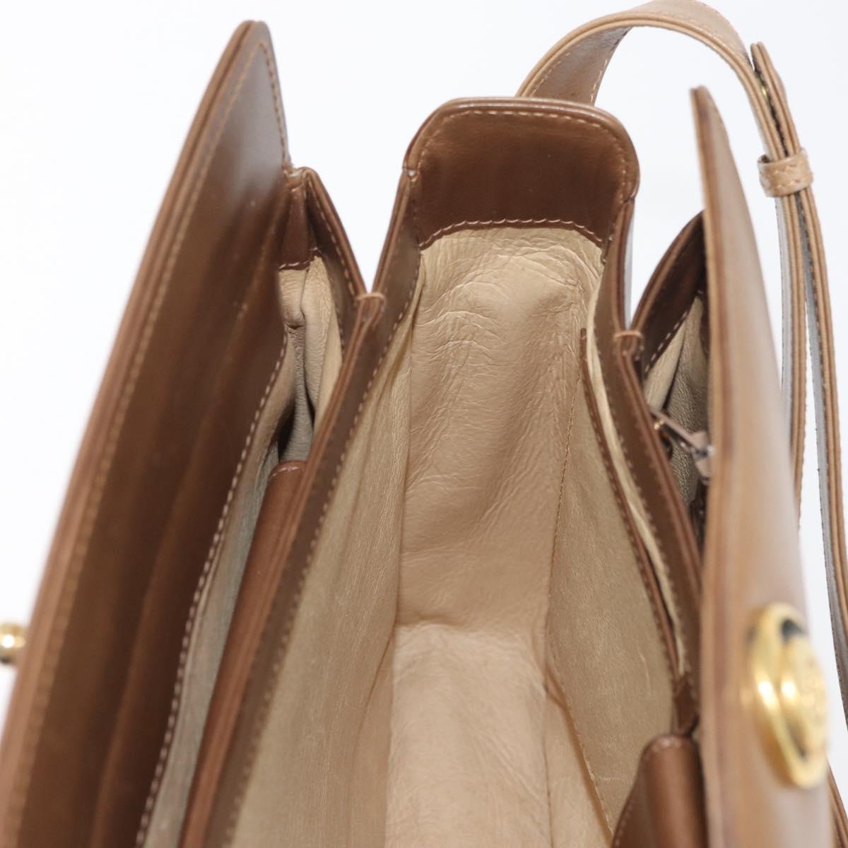GUCCI Shoulder Bag Leather Brown Gold Auth ep14502