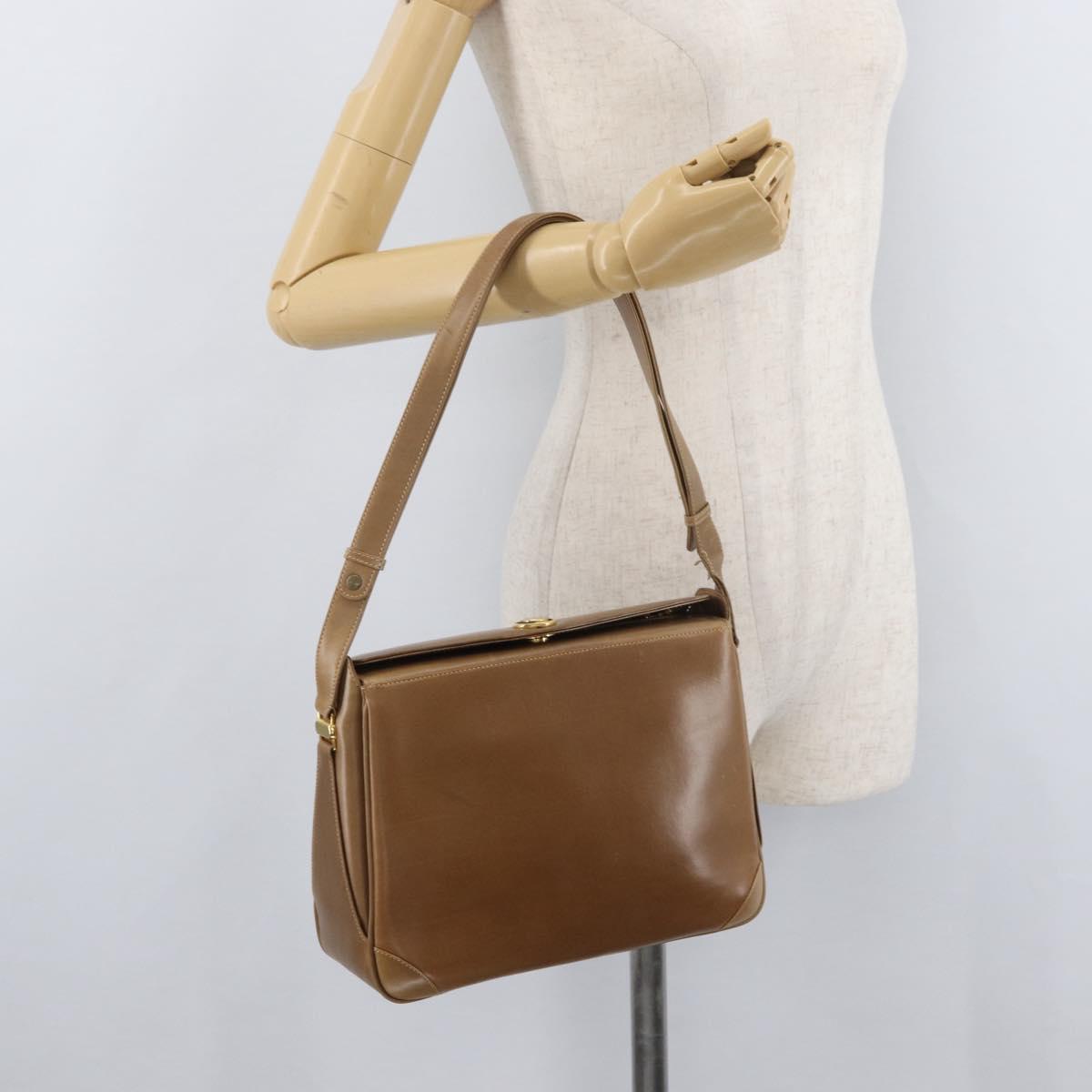 GUCCI Shoulder Bag Leather Brown Gold Auth ep14502