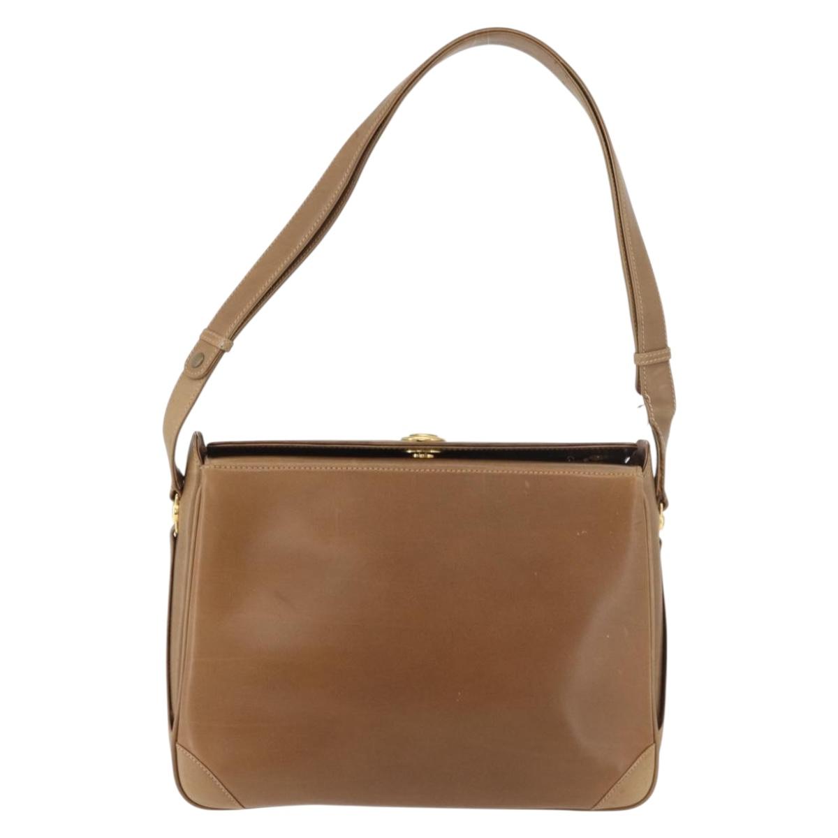 GUCCI Shoulder Bag Leather Brown Gold Auth ep14502