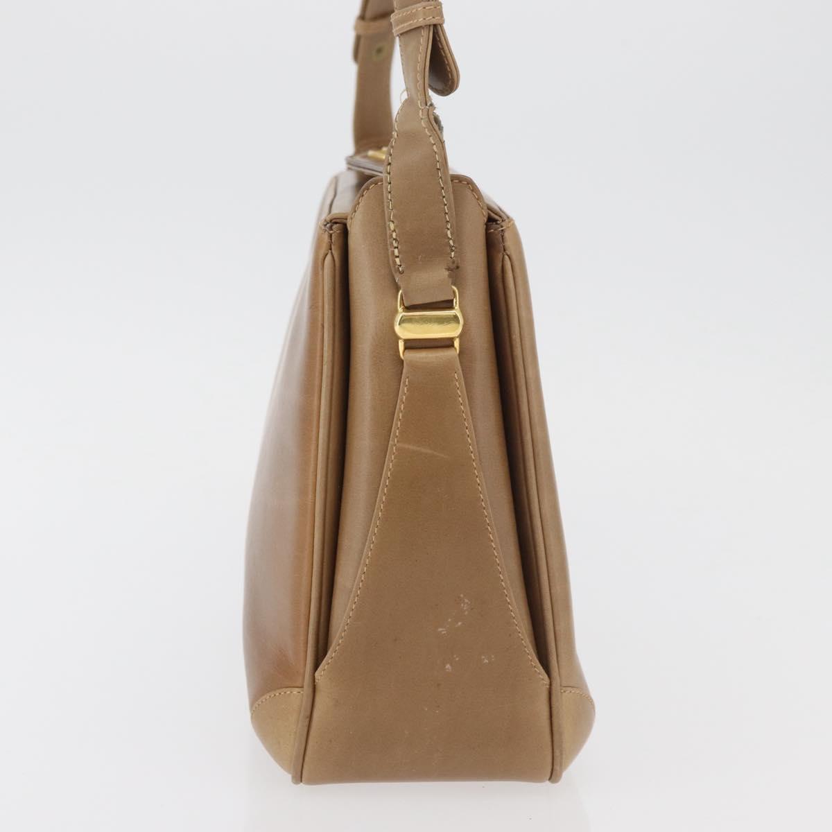 GUCCI Shoulder Bag Leather Brown Gold Auth ep14502