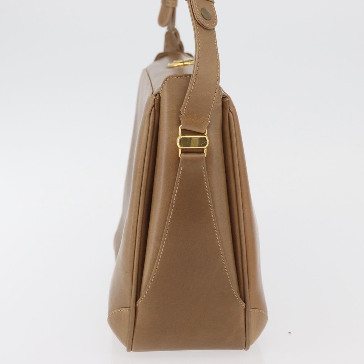 GUCCI Shoulder Bag Leather Brown Gold Auth ep14502