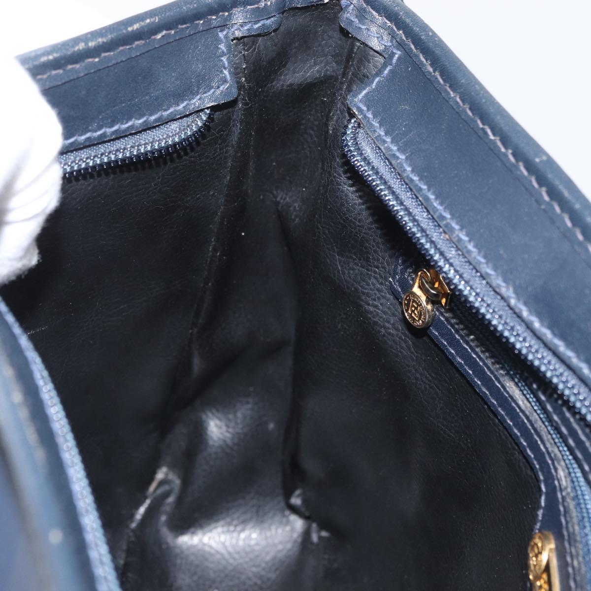 FENDI Pecan Canvas Shoulder Bag PVC Navy Gold Auth ep14503