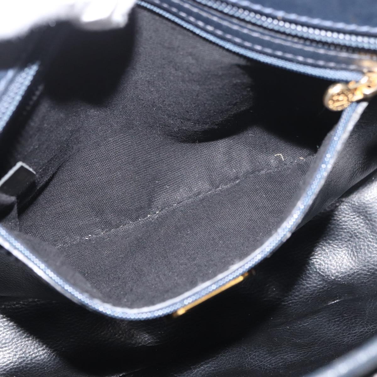 FENDI Pecan Canvas Shoulder Bag PVC Navy Gold Auth ep14503
