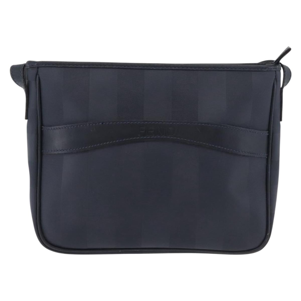 FENDI Pecan Canvas Shoulder Bag PVC Navy Gold Auth ep14503