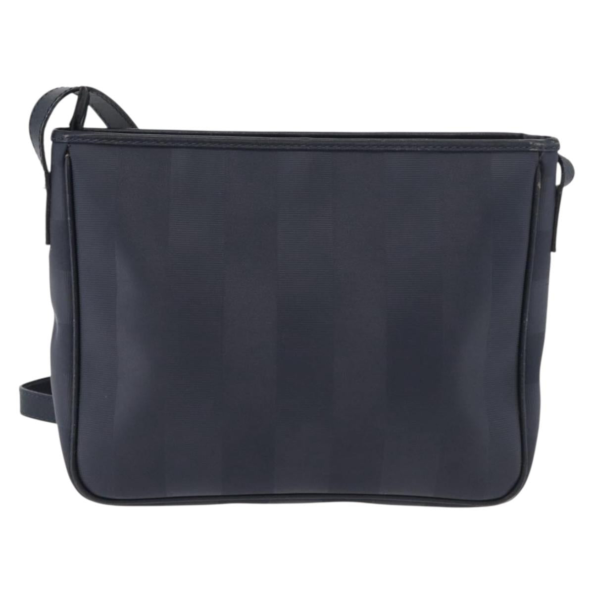 FENDI Pecan Canvas Shoulder Bag PVC Navy Gold Auth ep14503