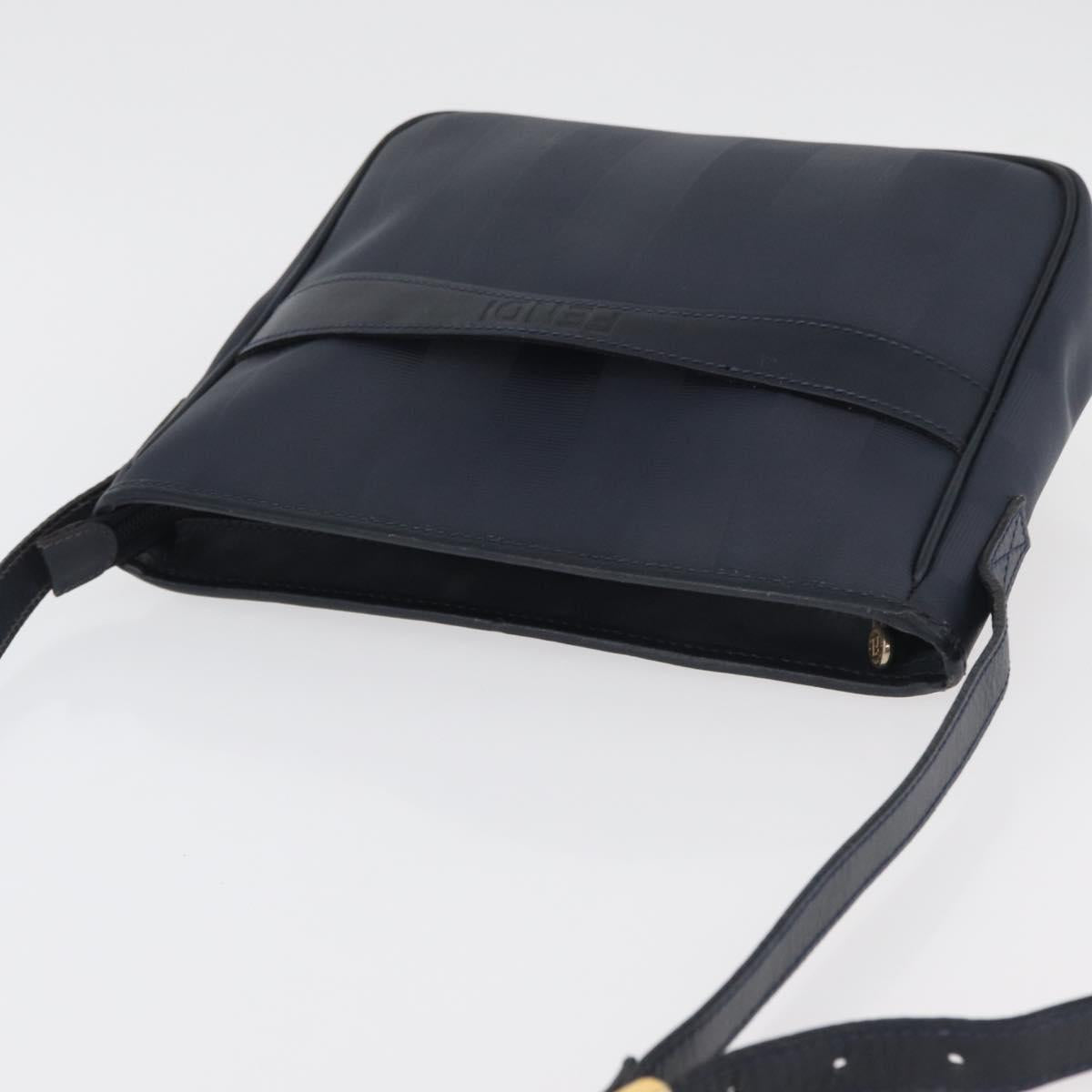 FENDI Pecan Canvas Shoulder Bag PVC Navy Gold Auth ep14503