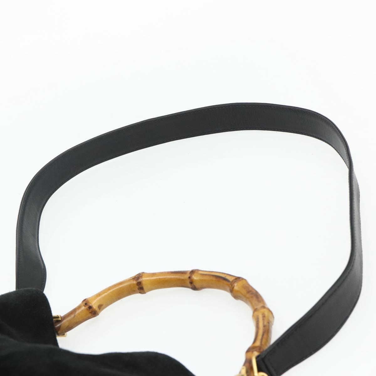 GUCCI Bamboo Shoulder Bag Suede 2way Black Gold 001 1014 1638 Auth ep14505