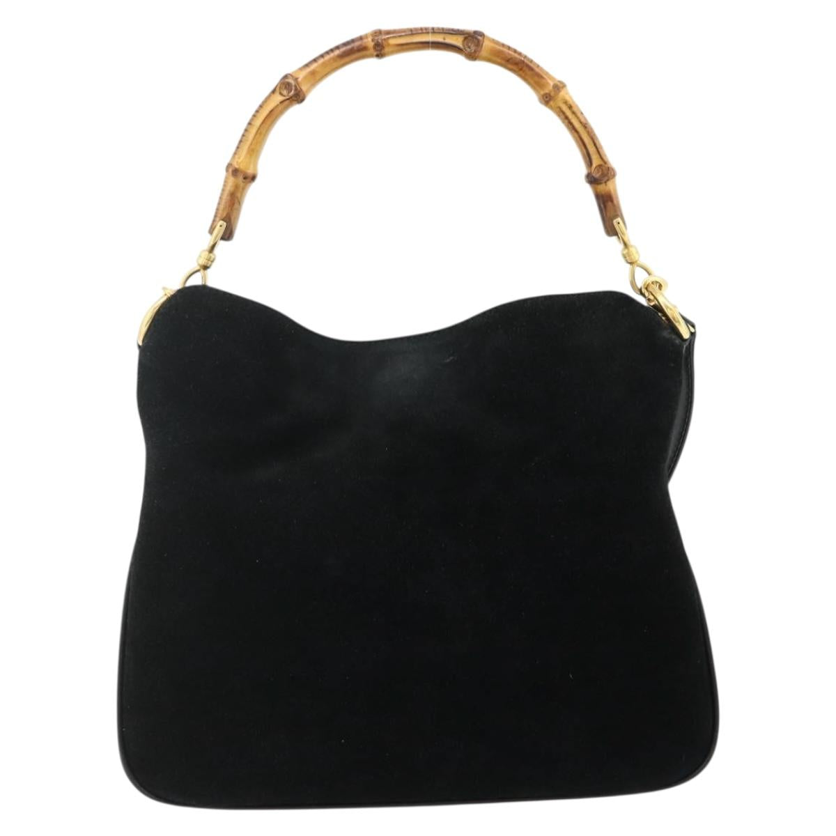 GUCCI Bamboo Shoulder Bag Suede 2way Black Gold 001 1014 1638 Auth ep14505