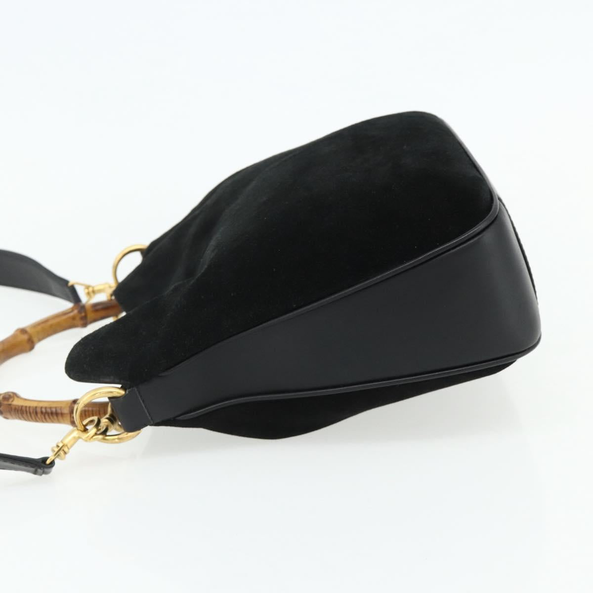 GUCCI Bamboo Shoulder Bag Suede 2way Black Gold 001 1014 1638 Auth ep14505