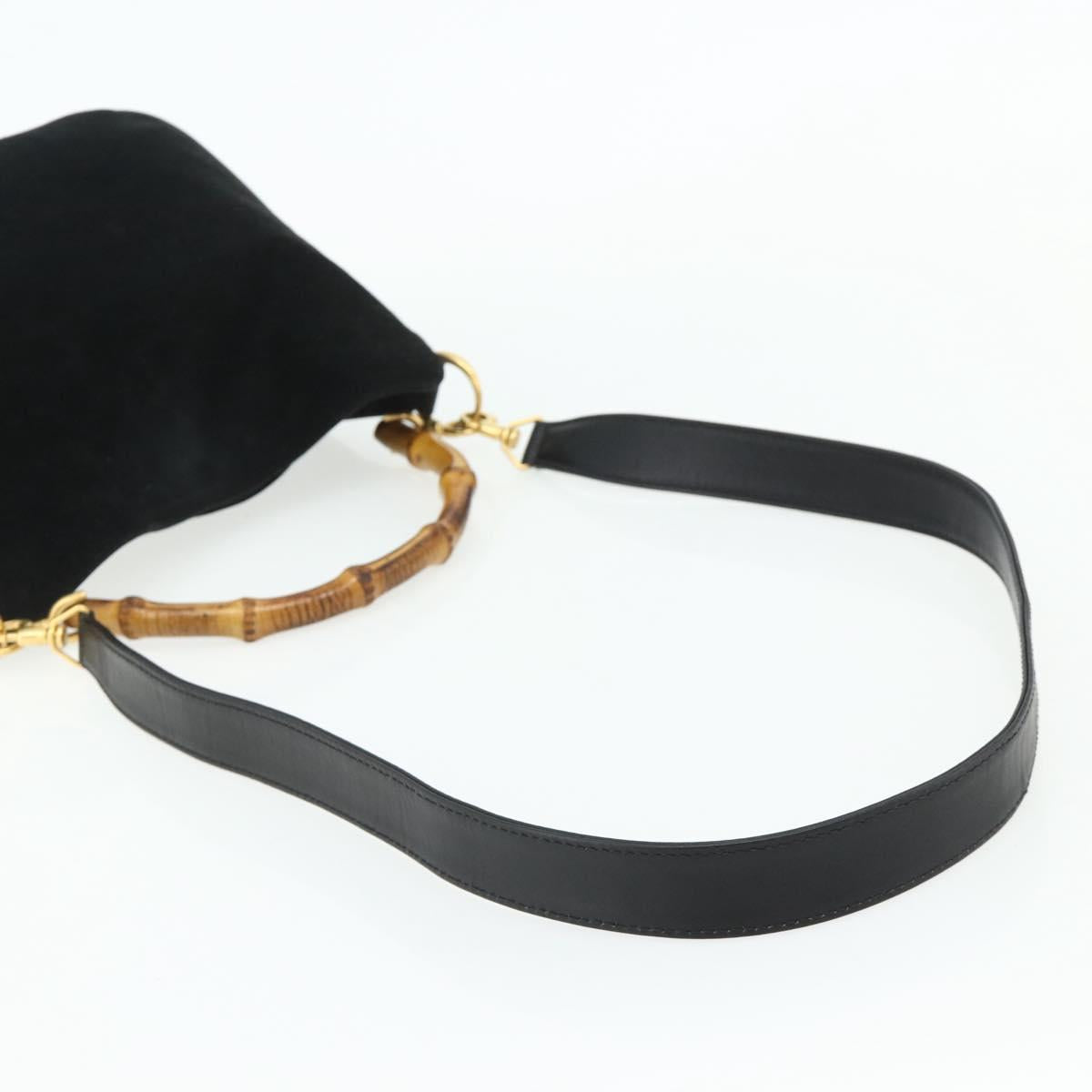 GUCCI Bamboo Shoulder Bag Suede 2way Black Gold 001 1014 1638 Auth ep14505