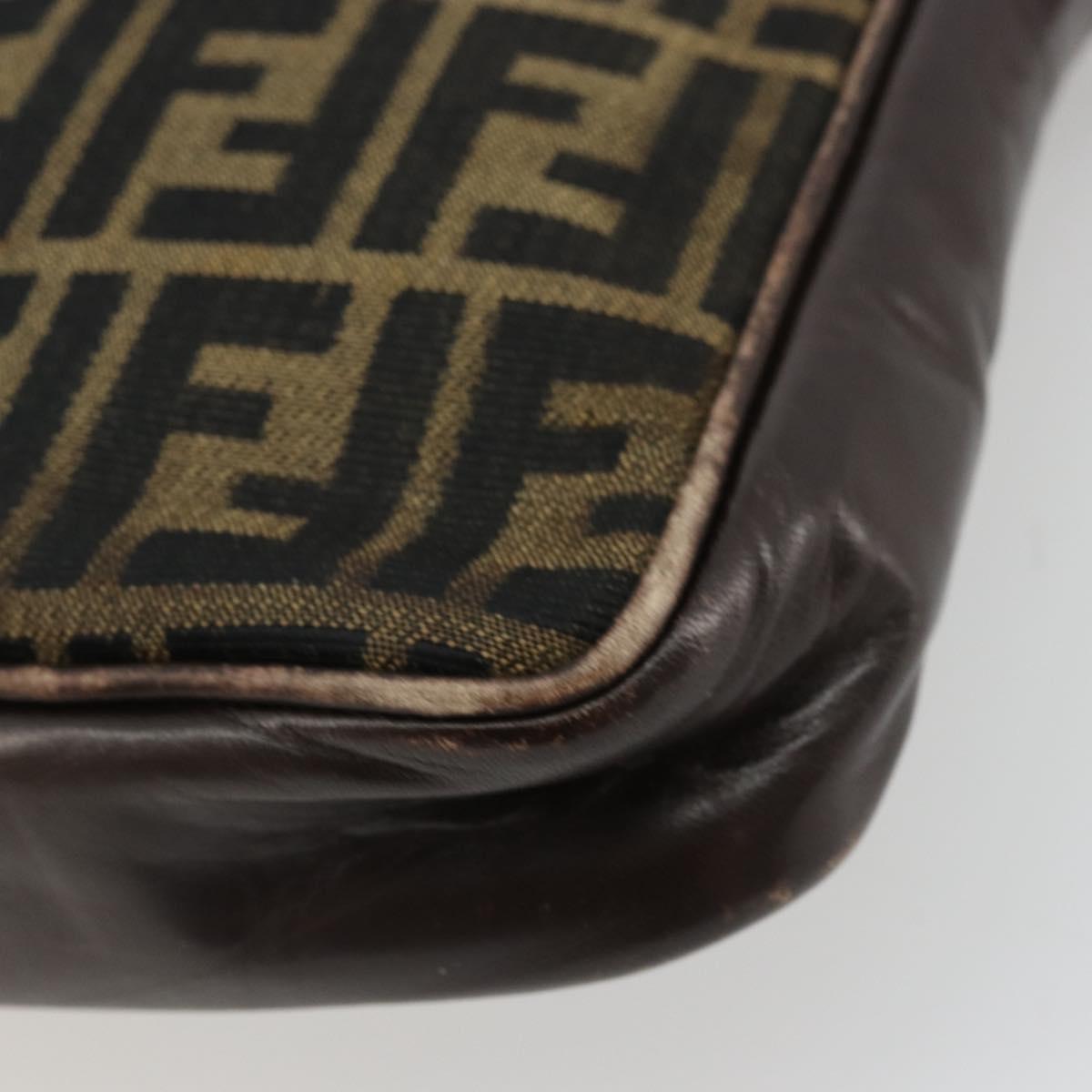FENDI Zucca Canvas Shoulder Bag Brown Black Auth ep14508