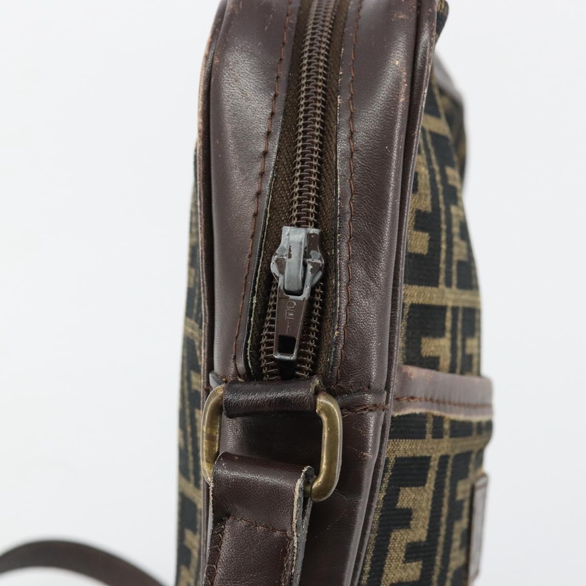 FENDI Zucca Canvas Shoulder Bag Brown Black Auth ep14508