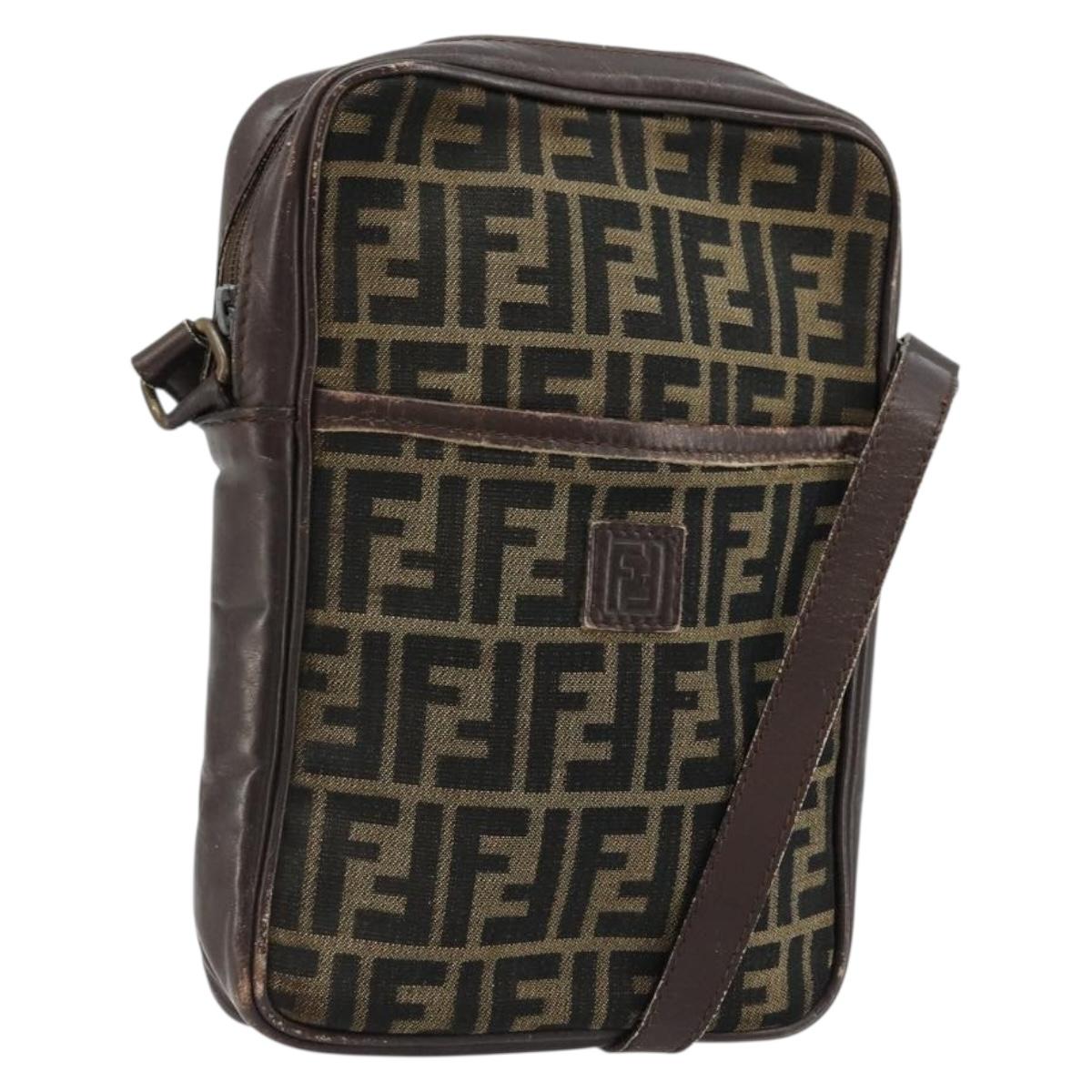 FENDI Zucca Canvas Shoulder Bag Brown Black Auth ep14508