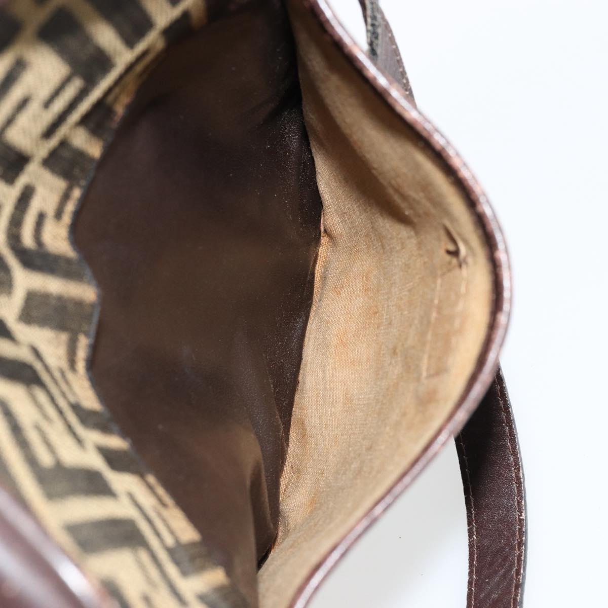 FENDI Zucca Canvas Shoulder Bag Brown Black Auth ep14508