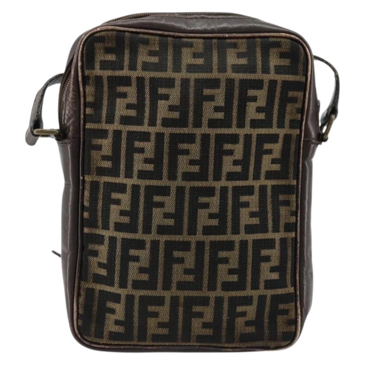 FENDI Zucca Canvas Shoulder Bag Brown Black Auth ep14508