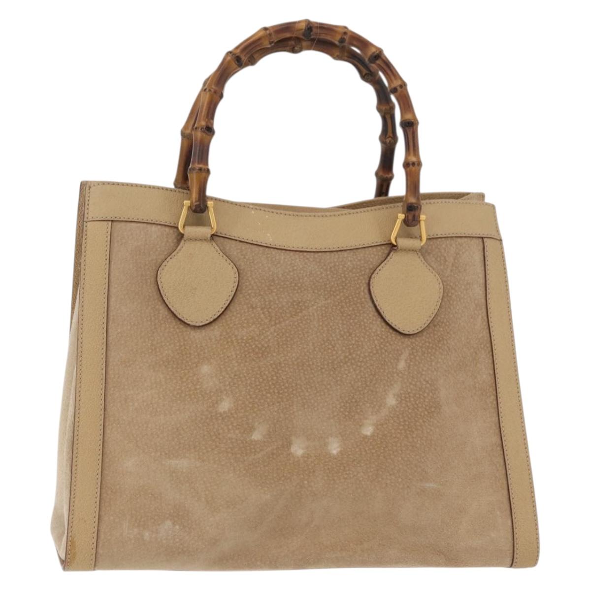 GUCCI Bamboo Hand Bag Suede Beige Gold 002.0260 Auth ep14510
