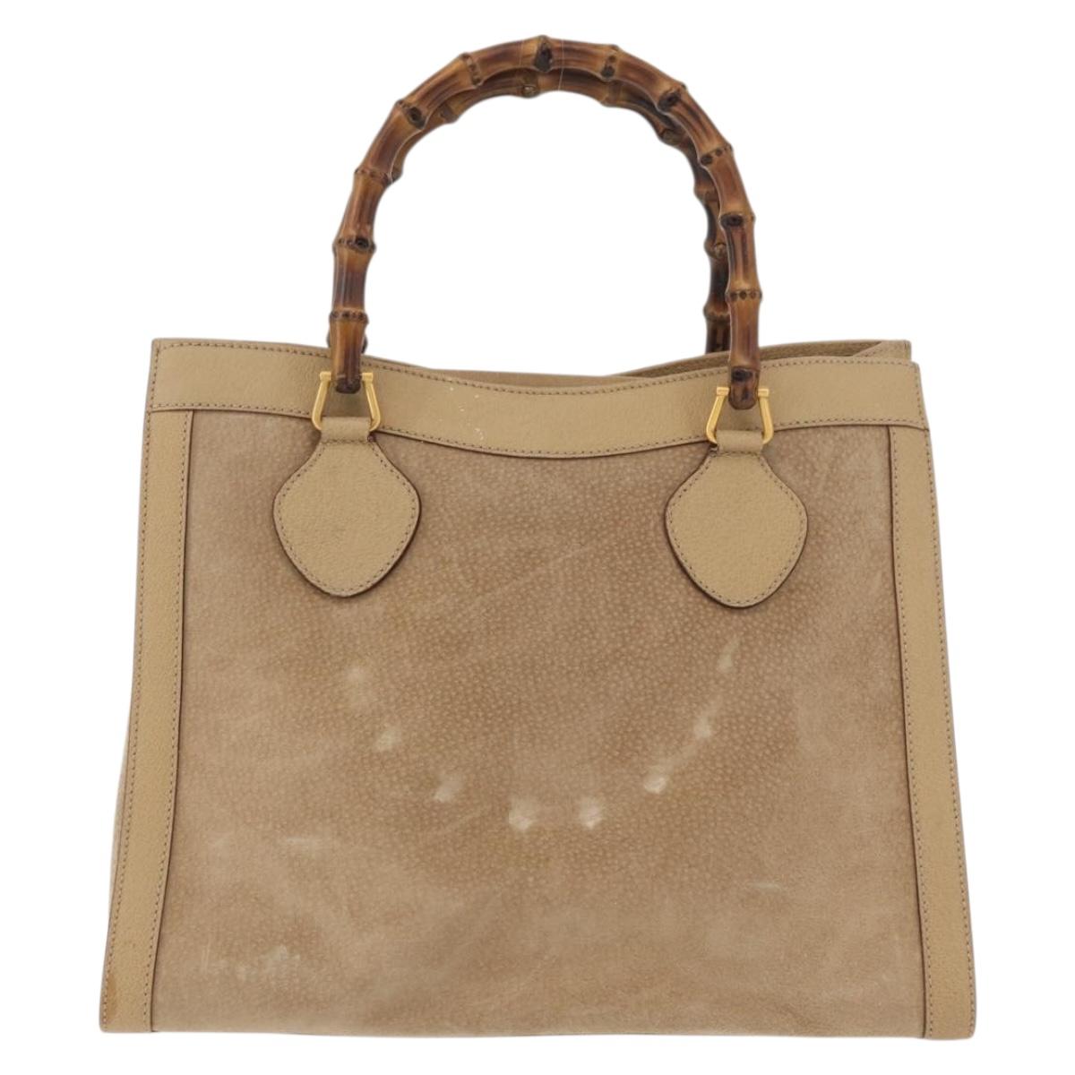 GUCCI Bamboo Hand Bag Suede Beige Gold 002.0260 Auth ep14510