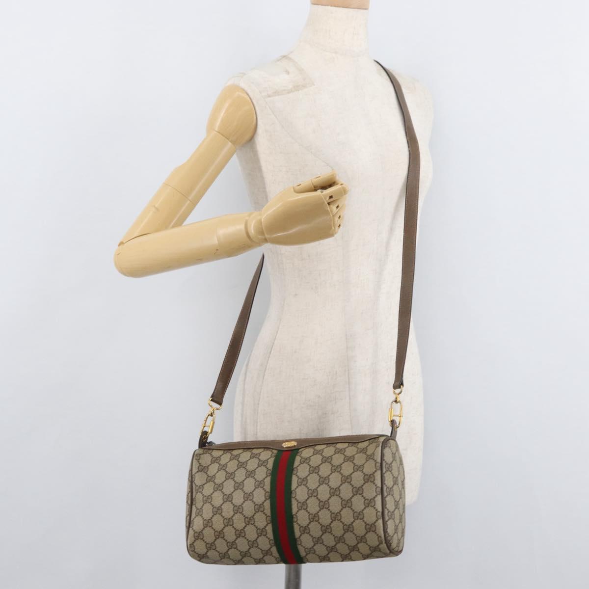 GUCCI GG Supreme Web Sherry Line Bag PVC Beige Gold 89 02 017 Auth ep14520