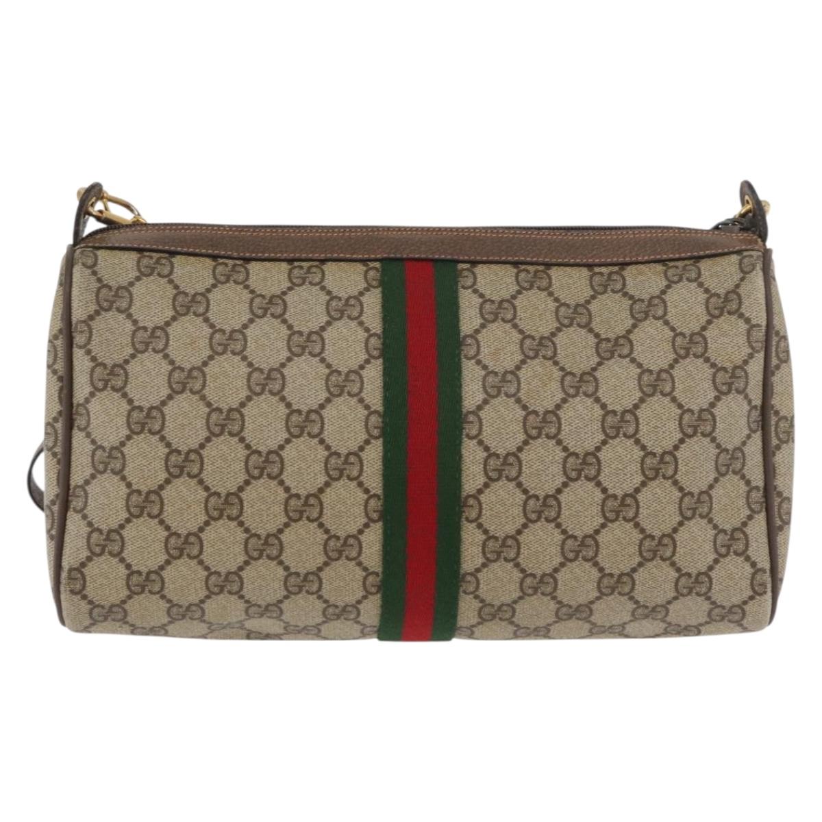 GUCCI GG Supreme Web Sherry Line Bag PVC Beige Gold 89 02 017 Auth ep14520