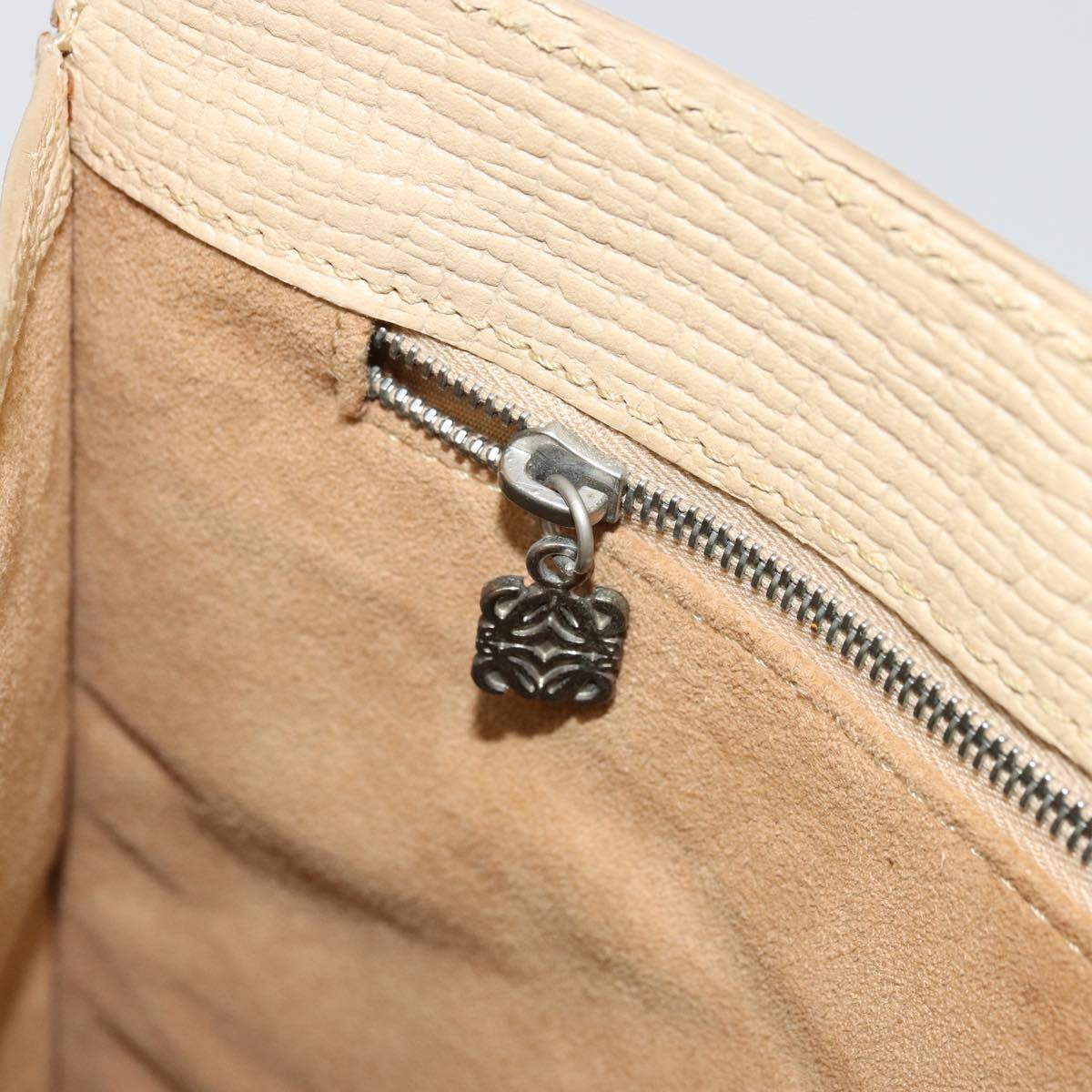 LOEWE Hand Bag Leather Ivory Silver Auth ep14525