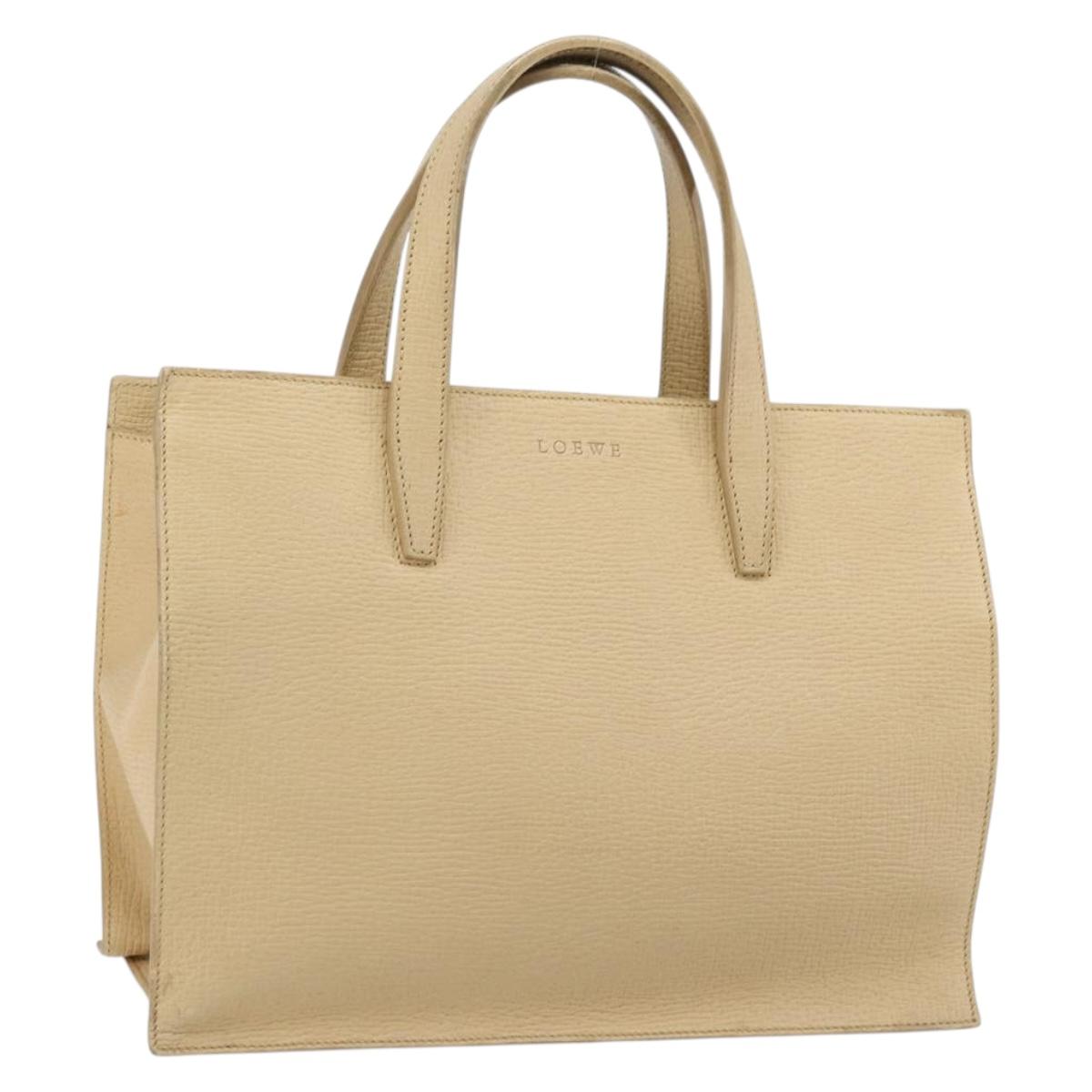 LOEWE Hand Bag Leather Ivory Silver Auth ep14525