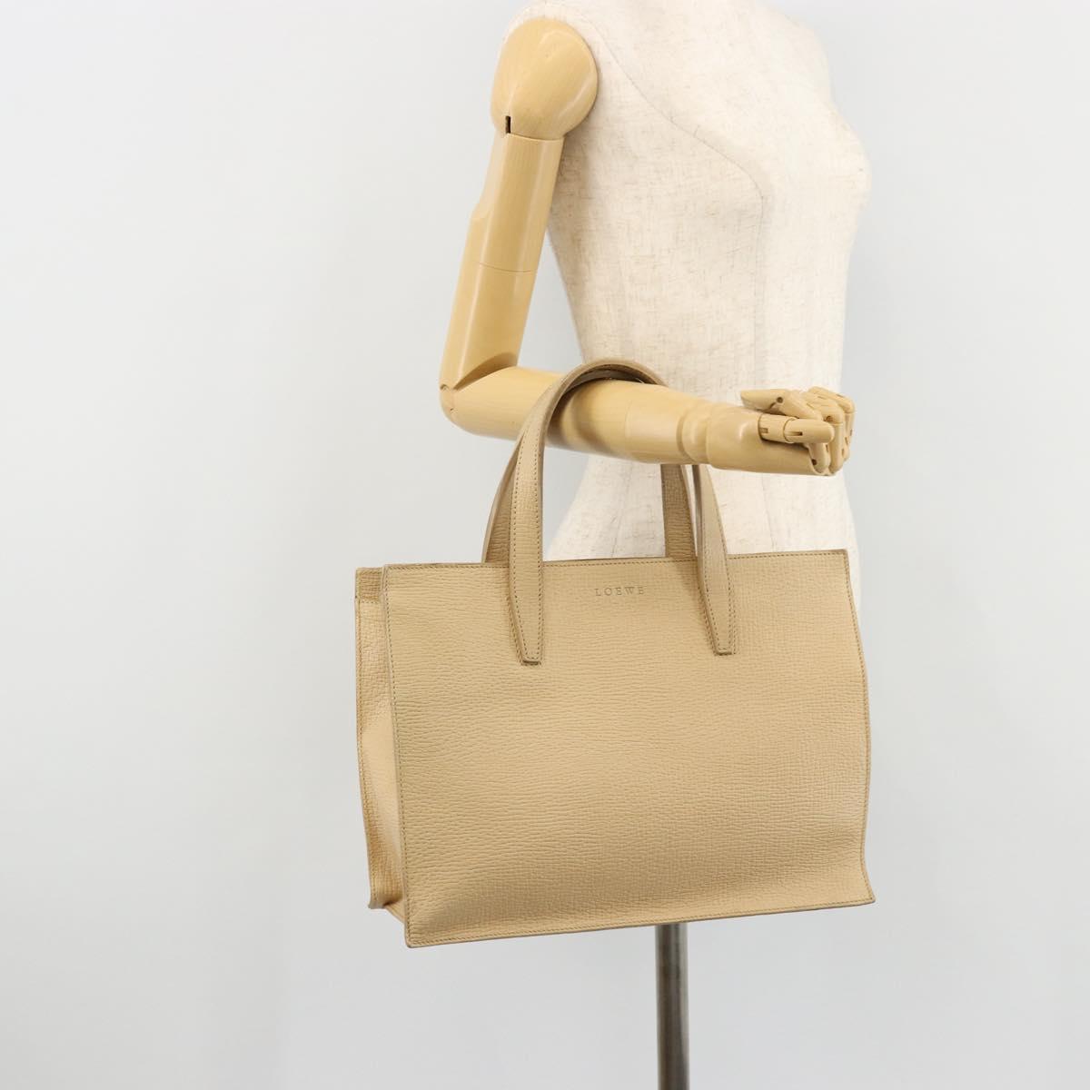 LOEWE Hand Bag Leather Ivory Silver Auth ep14525
