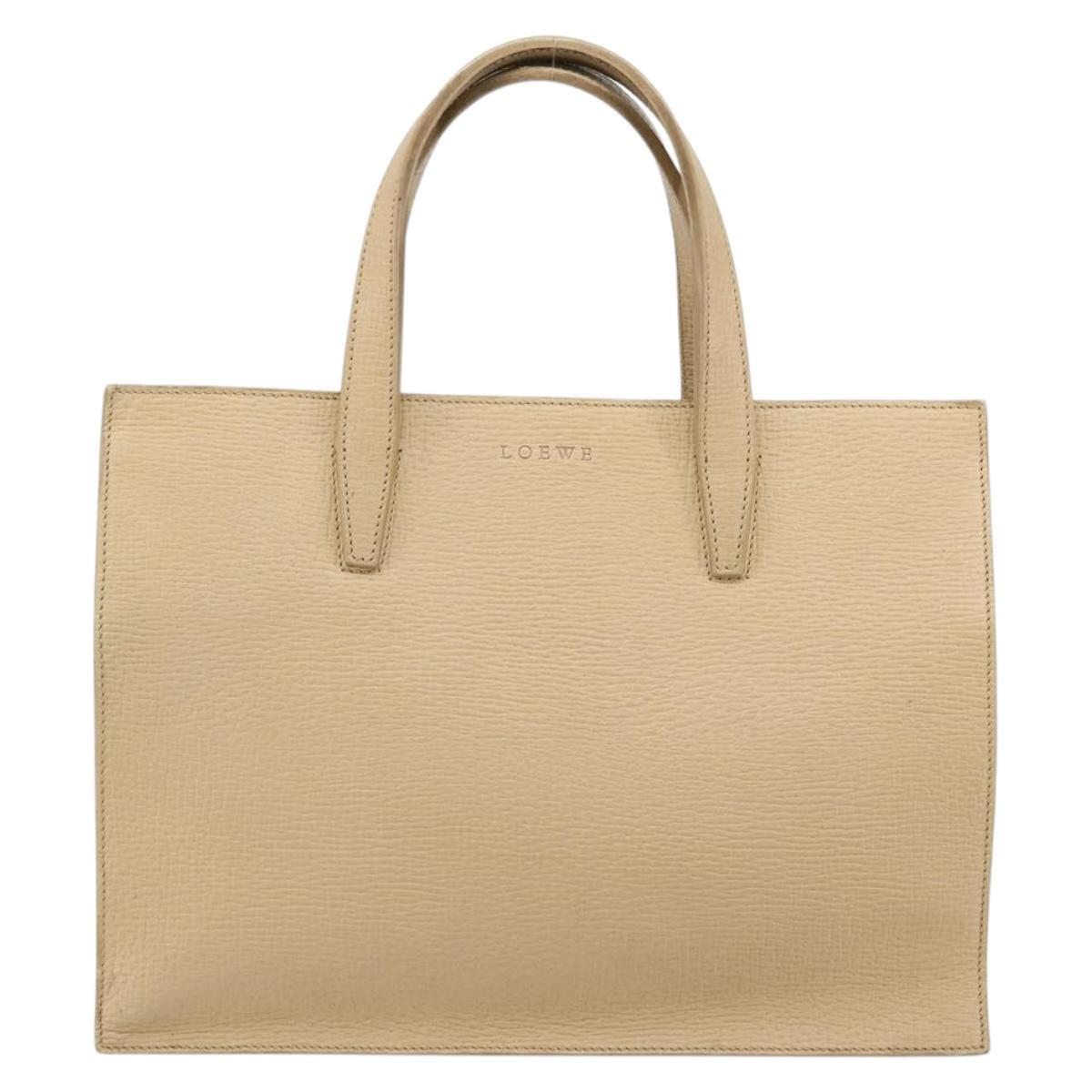 LOEWE Hand Bag Leather Ivory Silver Auth ep14525
