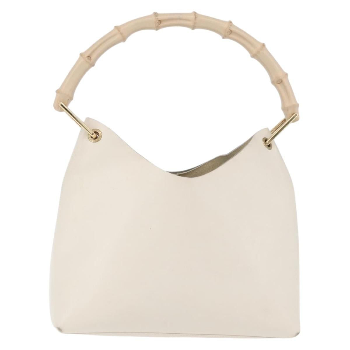 GUCCI Bamboo Hand Bag Leather White Gold 001 1998 1883 Auth ep14526
