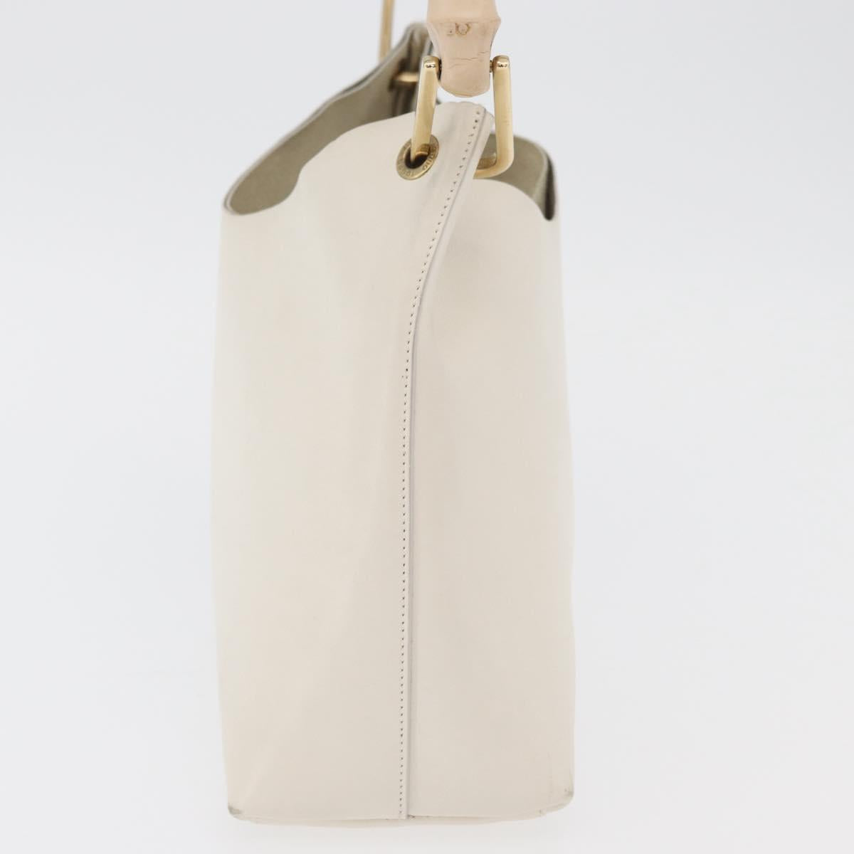 GUCCI Bamboo Hand Bag Leather White Gold 001 1998 1883 Auth ep14526