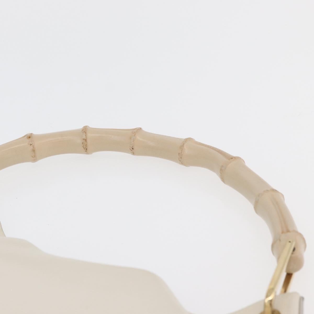 GUCCI Bamboo Hand Bag Leather White Gold 001 1998 1883 Auth ep14526