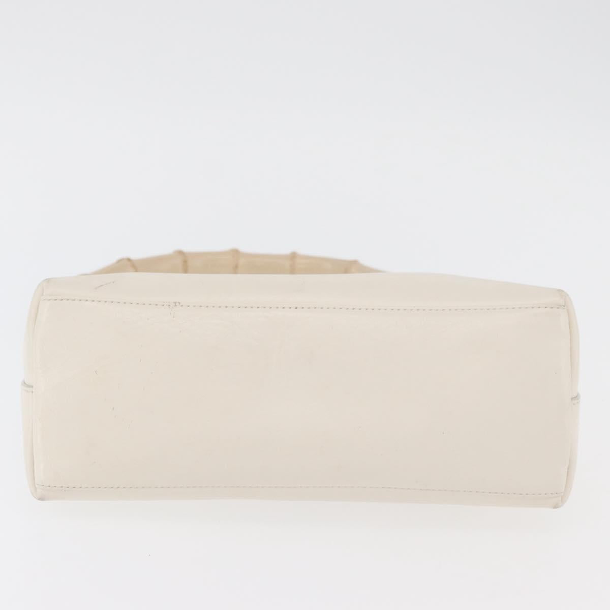 GUCCI Bamboo Hand Bag Leather White Gold 001 1998 1883 Auth ep14526